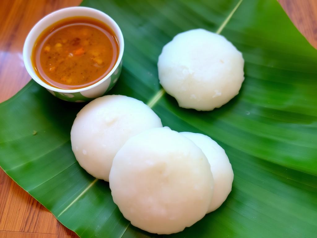 Idli with sambar & coconut chutney